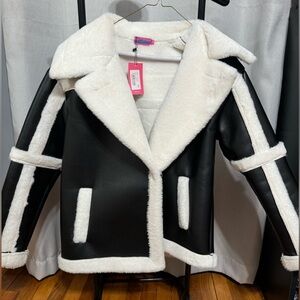 Edikted Rocki oversized faux leather shearling jacket